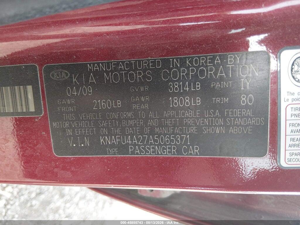 KNAFU4A27A5065371 2010 KIA FORTE photo no. 9