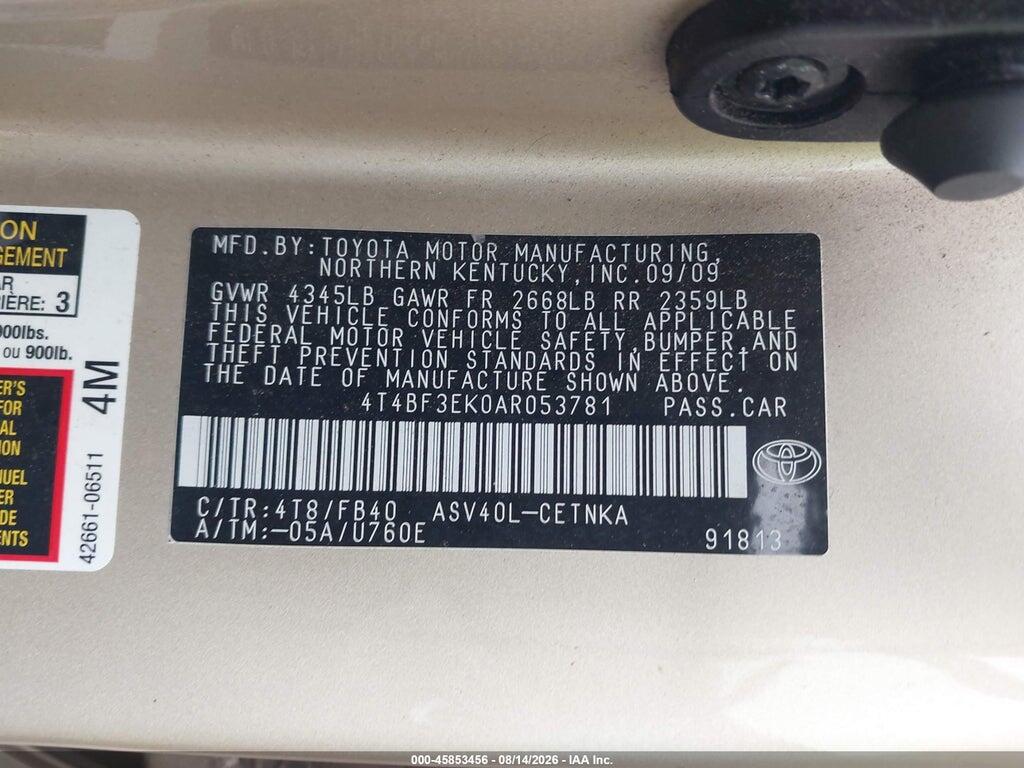 4T4BF3EK0AR053781 2010 TOYOTA CAMRY photo no. 9