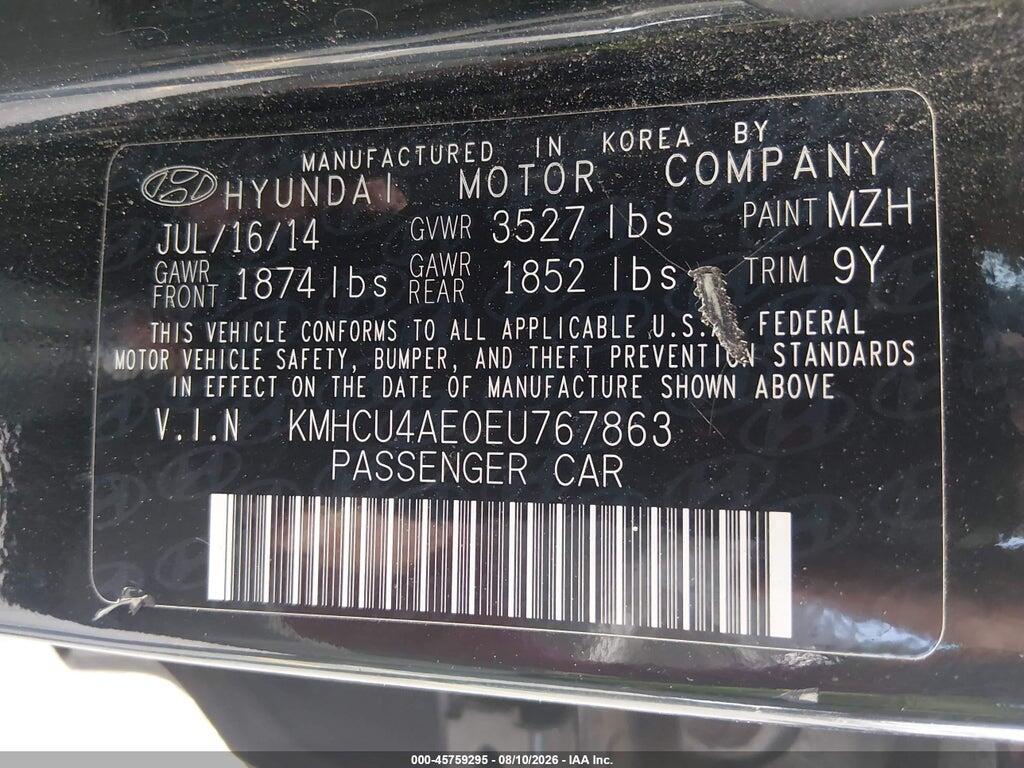 KMHCU4AE0EU767863 2014 HYUNDAI ACCENT photo no. 9