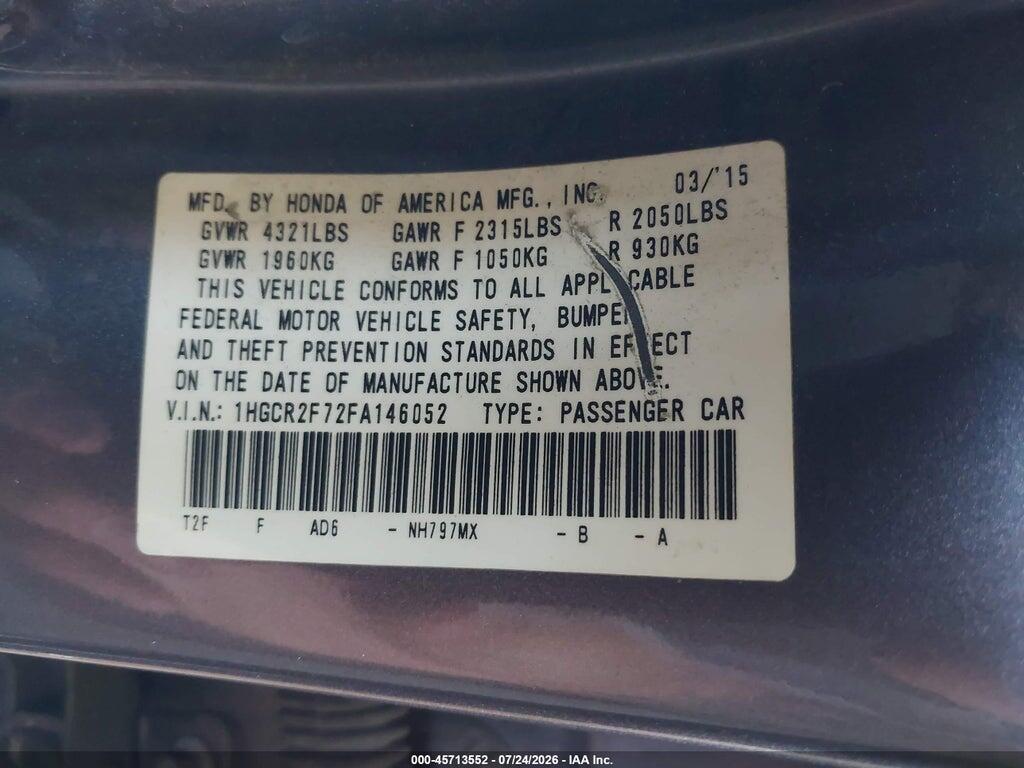 1HGCR2F72FA146052 2015 HONDA ACCORD photo no. 9
