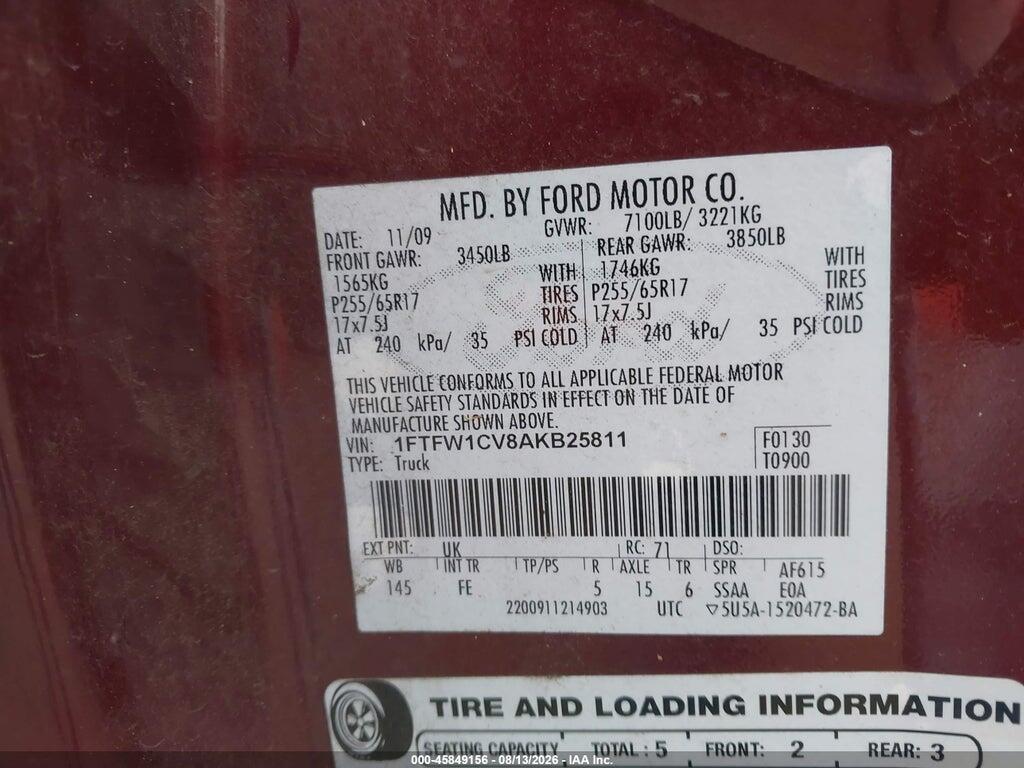 1FTFW1CV8AKB25811 2010 FORD F-150 photo no. 9