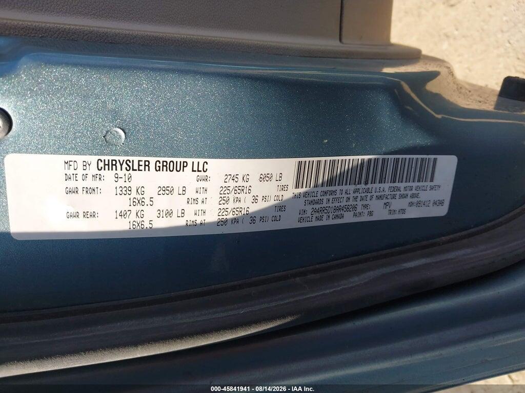 2A4RR5D18AR458206 2010 CHRYSLER TOWN & COUNTRY photo no. 9