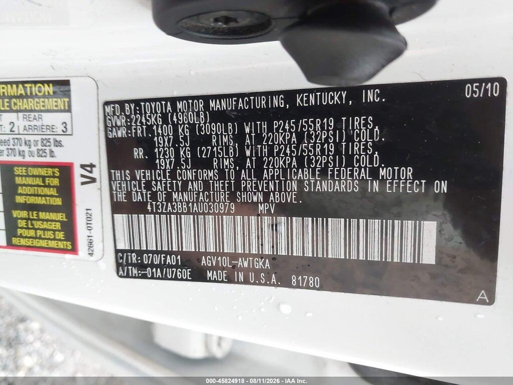 4T3ZA3BB1AU030979 2010 TOYOTA VENZA photo no. 9