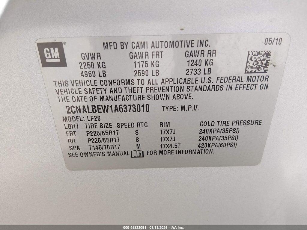 2CNALBEW1A6373010 2010 CHEVROLET EQUINOX photo no. 9