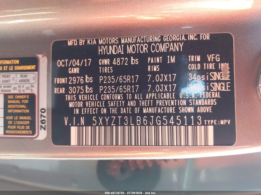5XYZT3LB6JG545113 2018 HYUNDAI SANTA FE SPORT photo no. 9