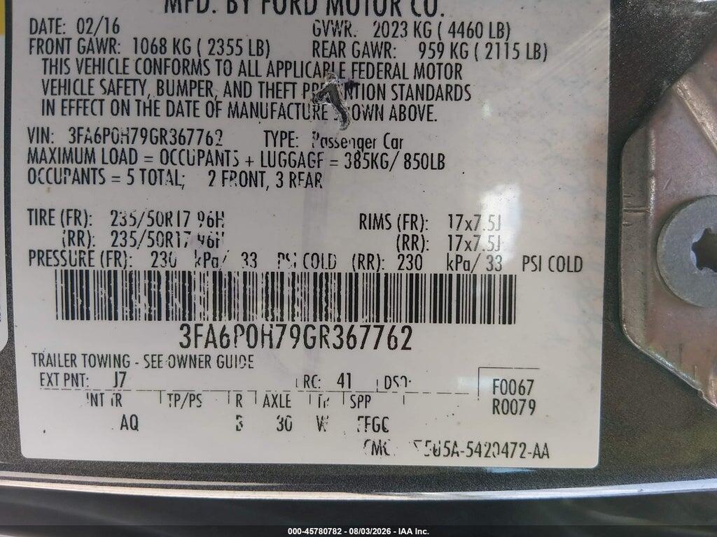 3FA6P0H79GR367762 2016 FORD FUSION photo no. 9