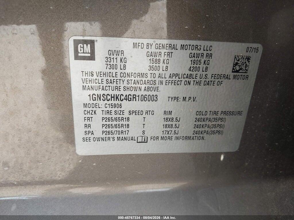 1GNSCHKC4GR106003 2016 CHEVROLET SUBURBAN photo no. 9