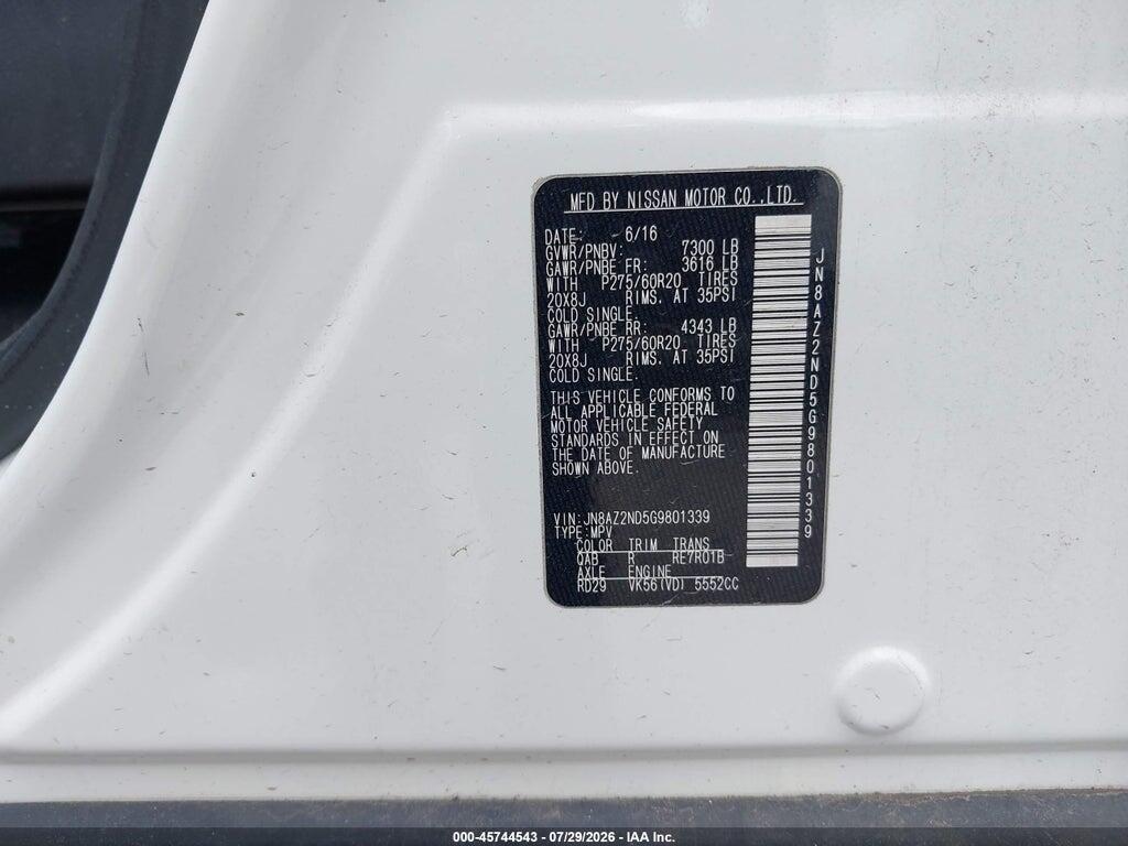 JN8AZ2ND5G9801339 2016 INFINITI QX80 photo no. 9