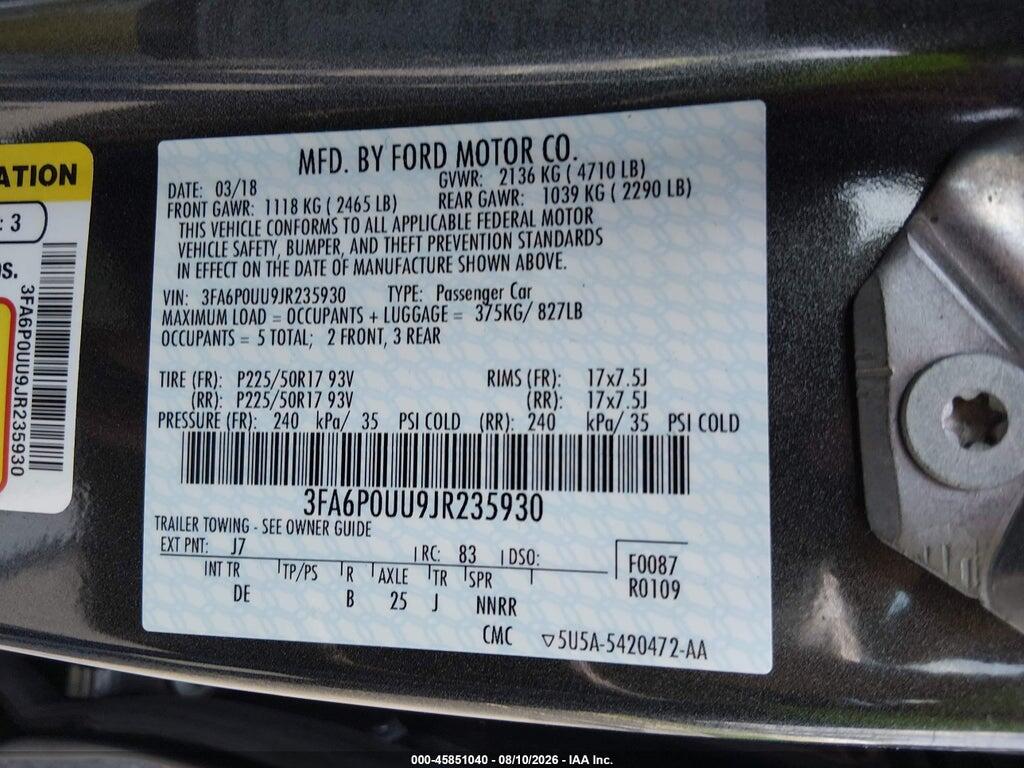 3FA6P0UU9JR235930 2018 FORD FUSION HYBRID photo no. 9