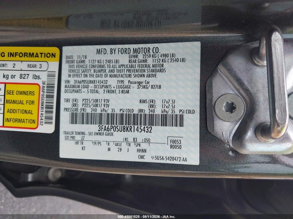 3FA6P0SU8KR145432 2019 FORD FUSION ENERGI photo no. 9