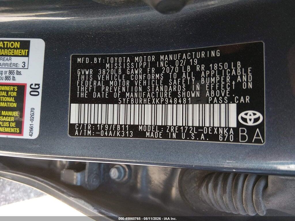 5YFBURHEXKP948481 2019 TOYOTA COROLLA photo no. 9
