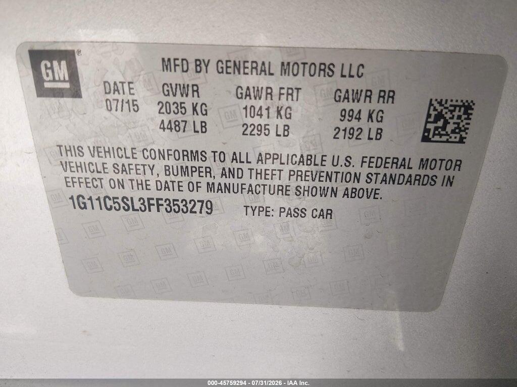 1G11C5SL3FF353279 2015 CHEVROLET MALIBU photo no. 9
