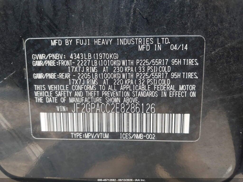 JF2GPACC2E8286126 2014 SUBARU XV CROSSTREK photo no. 9