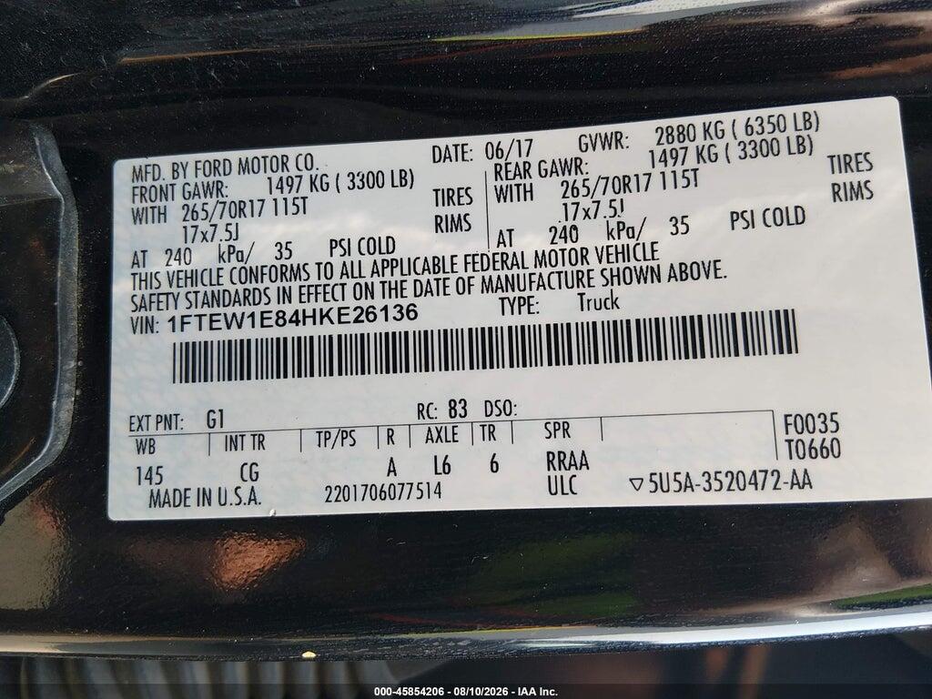 1FTEW1E84HKE26136 2017 FORD F-150 photo no. 9