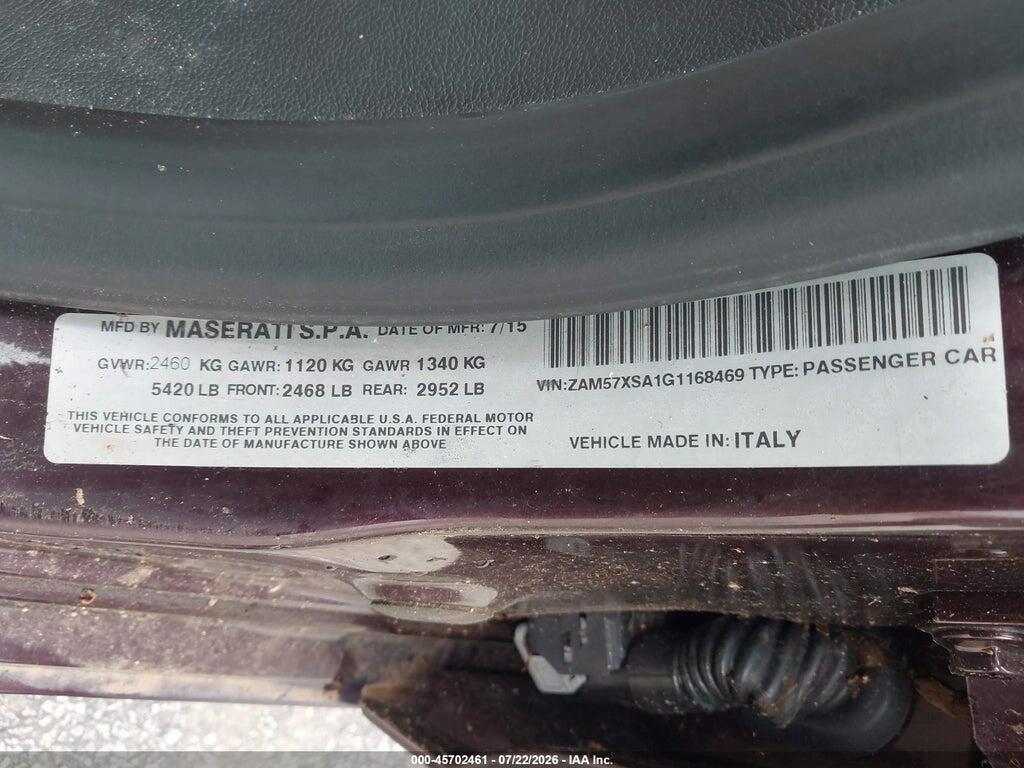ZAM57XSA1G1168469 2016 MASERATI GHIBLI photo no. 9
