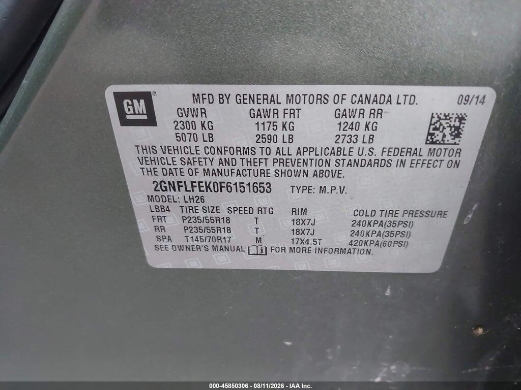 2GNFLFEK0F6151653 2015 CHEVROLET EQUINOX photo no. 9