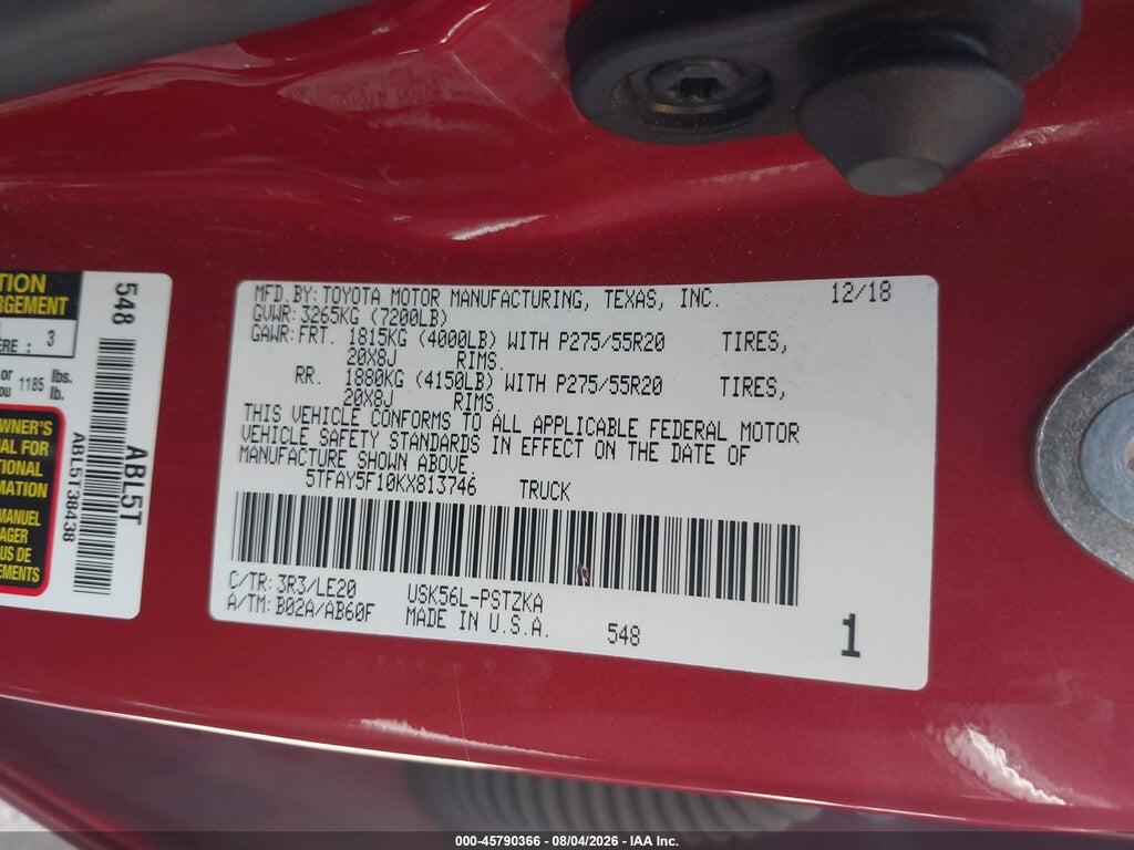 5TFAY5F10KX813746 2019 TOYOTA TUNDRA photo no. 9