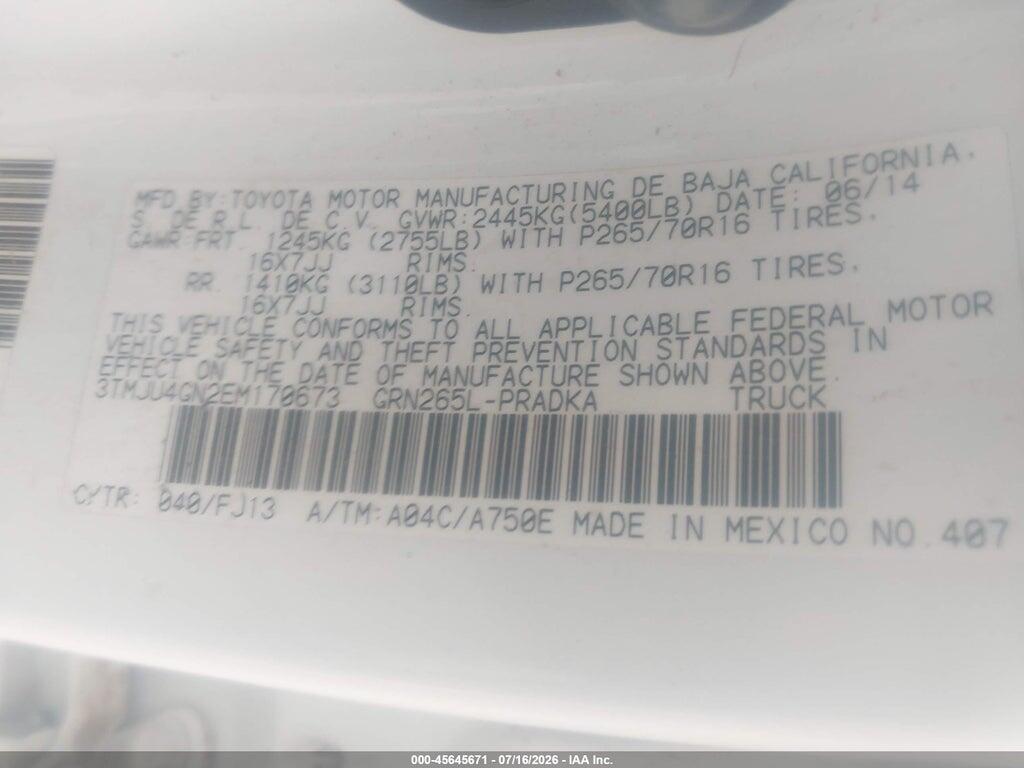 3TMJU4GN2EM170673 2014 TOYOTA TACOMA photo no. 9