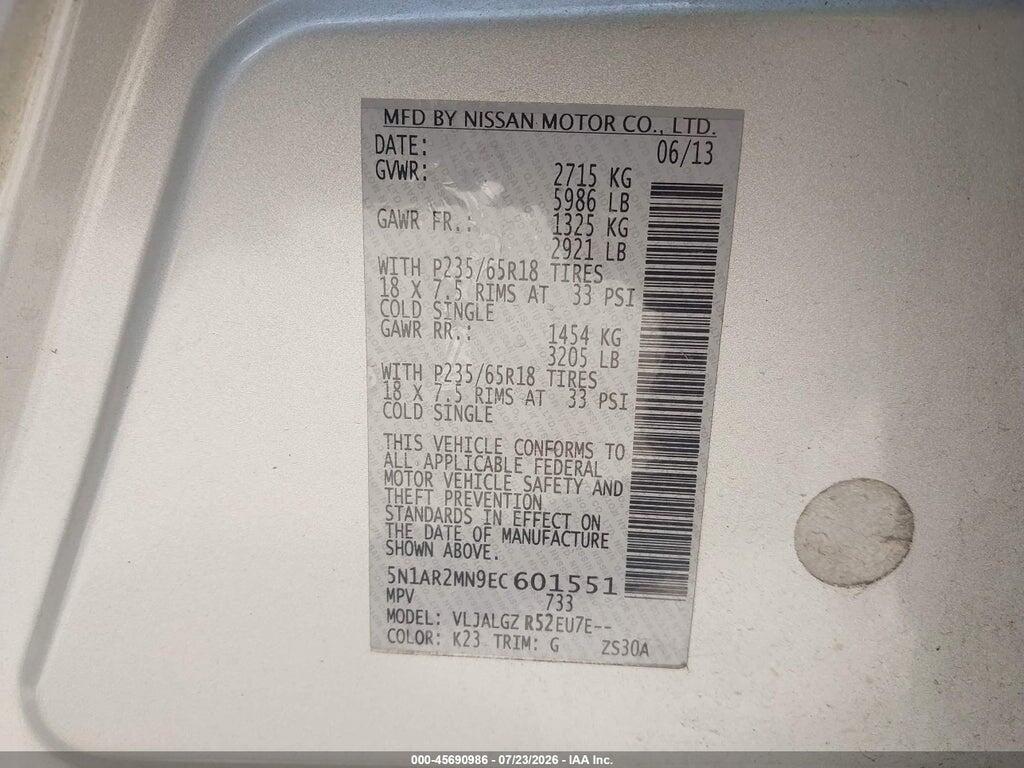 5N1AR2MN9EC601551 2014 NISSAN PATHFINDER photo no. 9