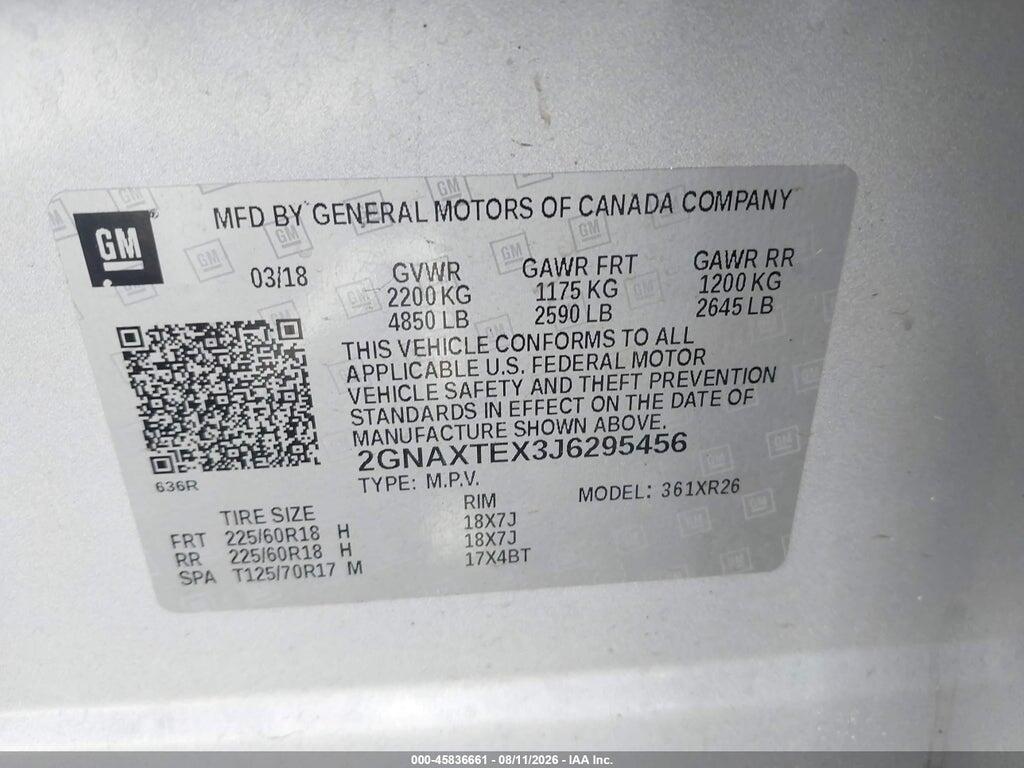 2GNAXTEX3J6295456 2018 CHEVROLET EQUINOX photo no. 9