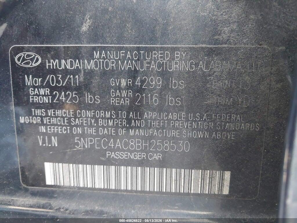 5NPEC4AC8BH258530 2011 HYUNDAI SONATA photo no. 9