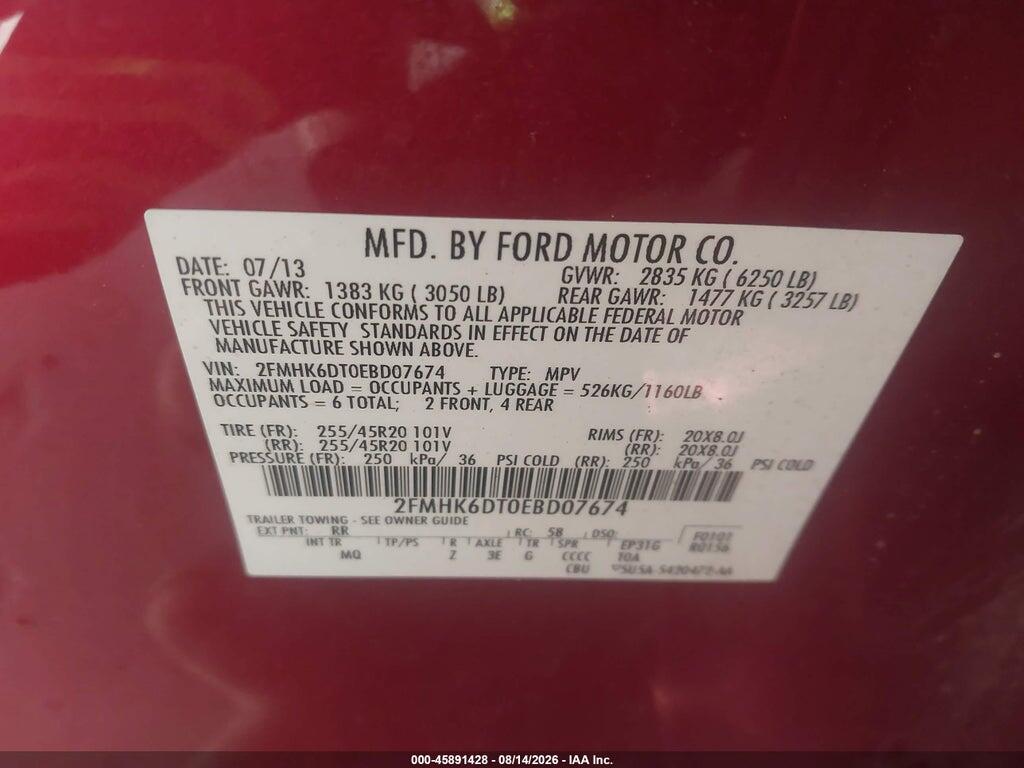 2FMHK6DT0EBD07674 2014 FORD FLEX photo no. 9