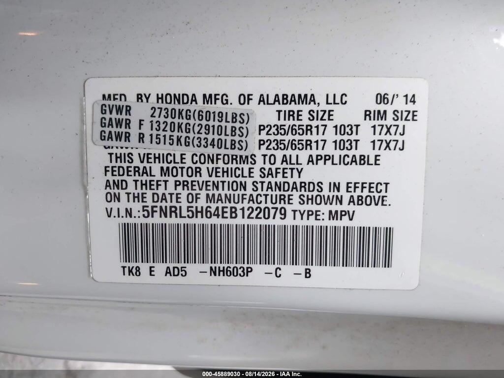 5FNRL5H64EB122079 2014 HONDA ODYSSEY photo no. 9