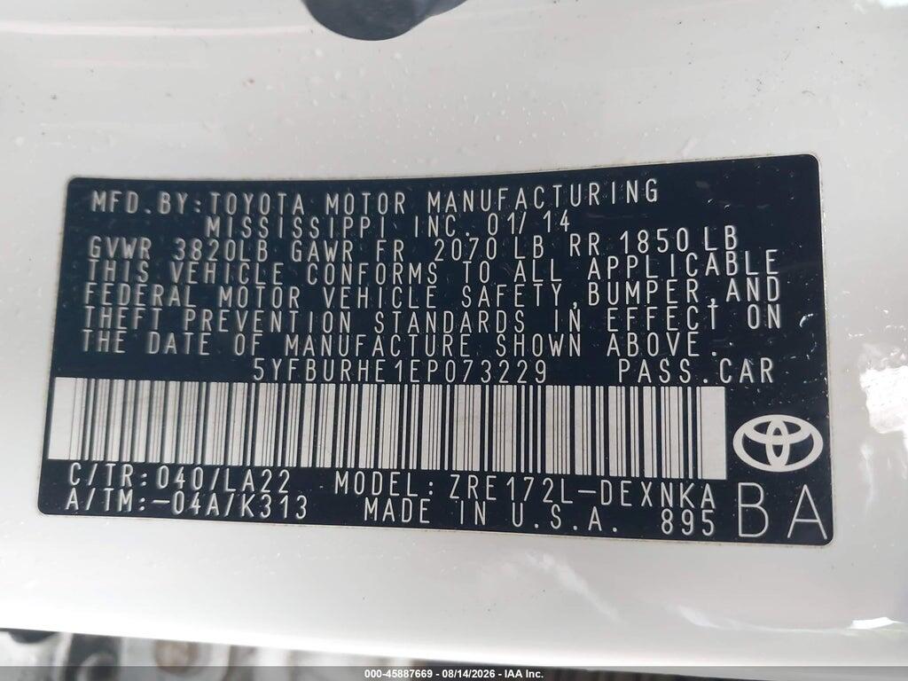 5YFBURHE1EP073229 2014 TOYOTA COROLLA photo no. 9
