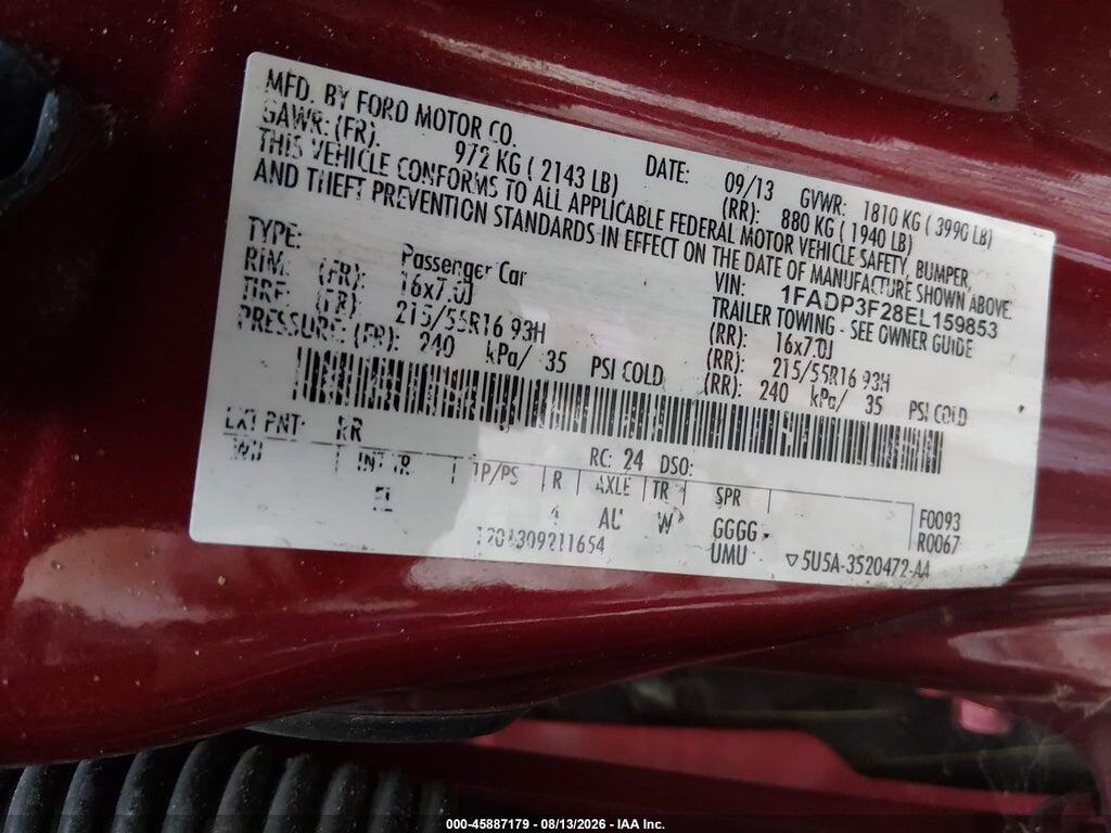1FADP3F28EL159853 2014 FORD FOCUS photo no. 9