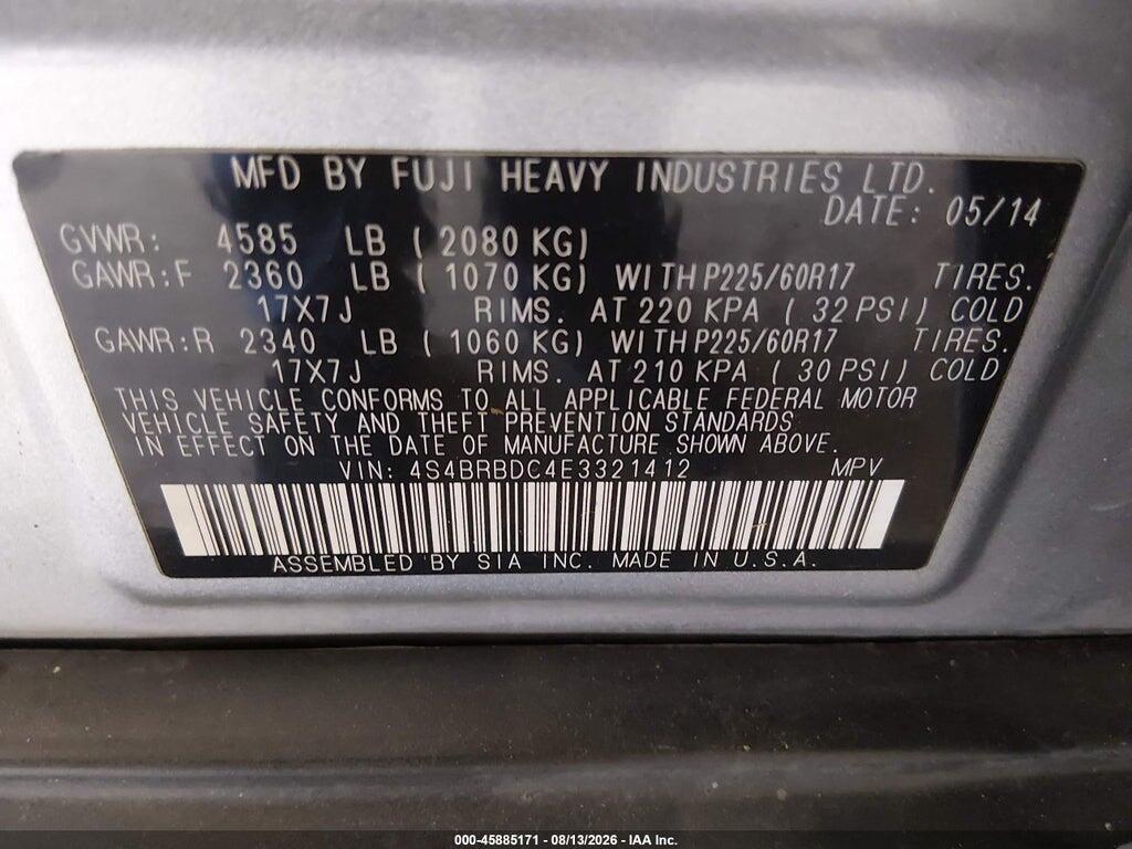 4S4BRBDC4E3321412 2014 SUBARU OUTBACK photo no. 9