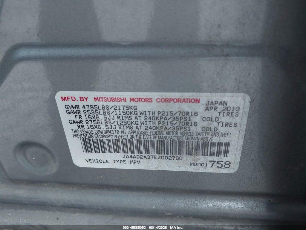 JA4AD2A37EZ002760 2014 MITSUBISHI OUTLANDER photo no. 9