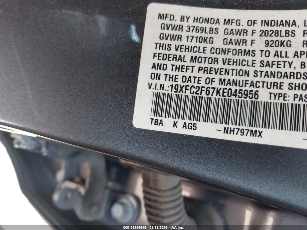 19XFC2F67KE045956 2019 HONDA CIVIC photo no. 9