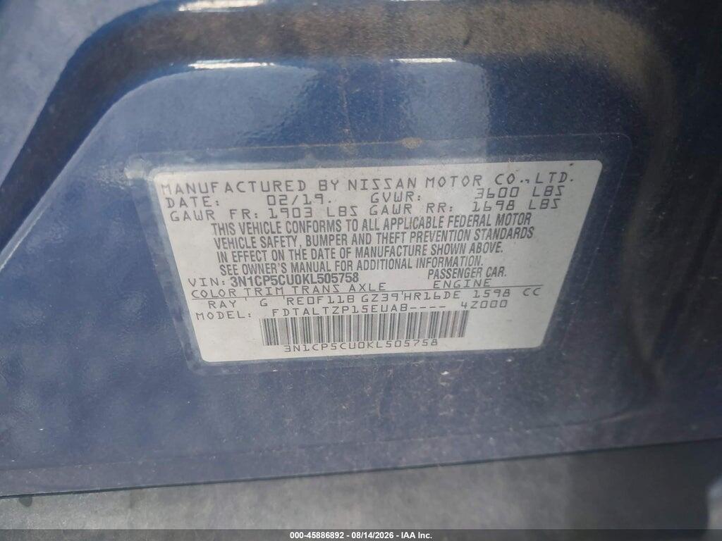 3N1CP5CU0KL505758 2019 NISSAN KICKS photo no. 9