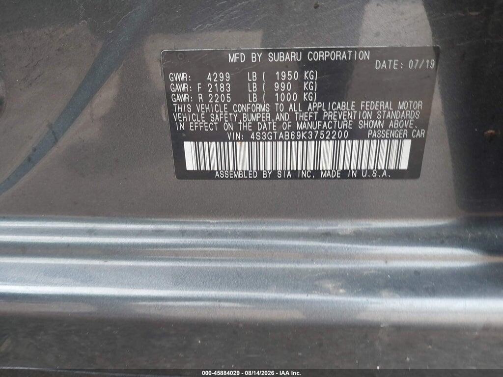 4S3GTAB69K3752200 2019 SUBARU IMPREZA photo no. 9