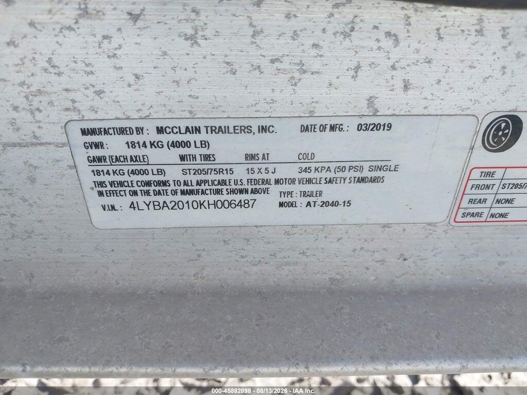 4LYBA2010KH006487 2019 MCCLAIN BOAT TRAILER photo no. 9