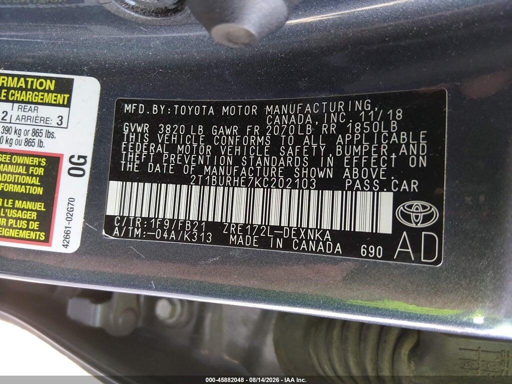 2T1BURHE7KC202103 2019 TOYOTA COROLLA photo no. 9