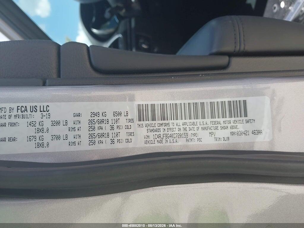 1C4RJFBG4KC720159 2019 JEEP GRAND CHEROKEE photo no. 9