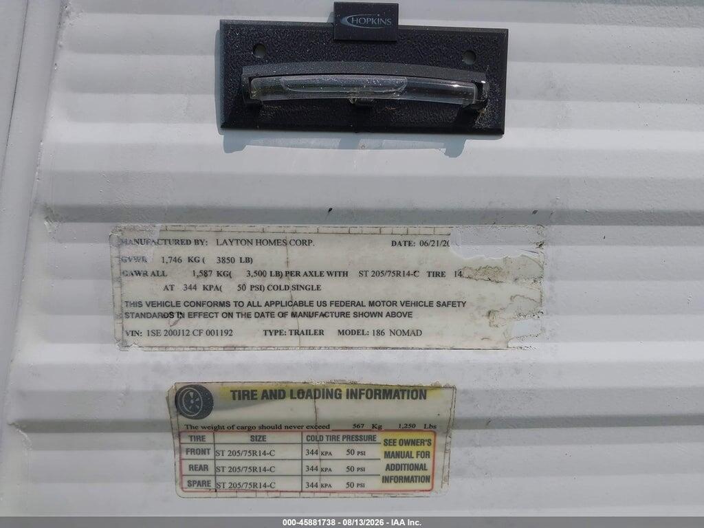 1SE200J12CF001192 2019 SKYLINE TRAILER photo no. 9