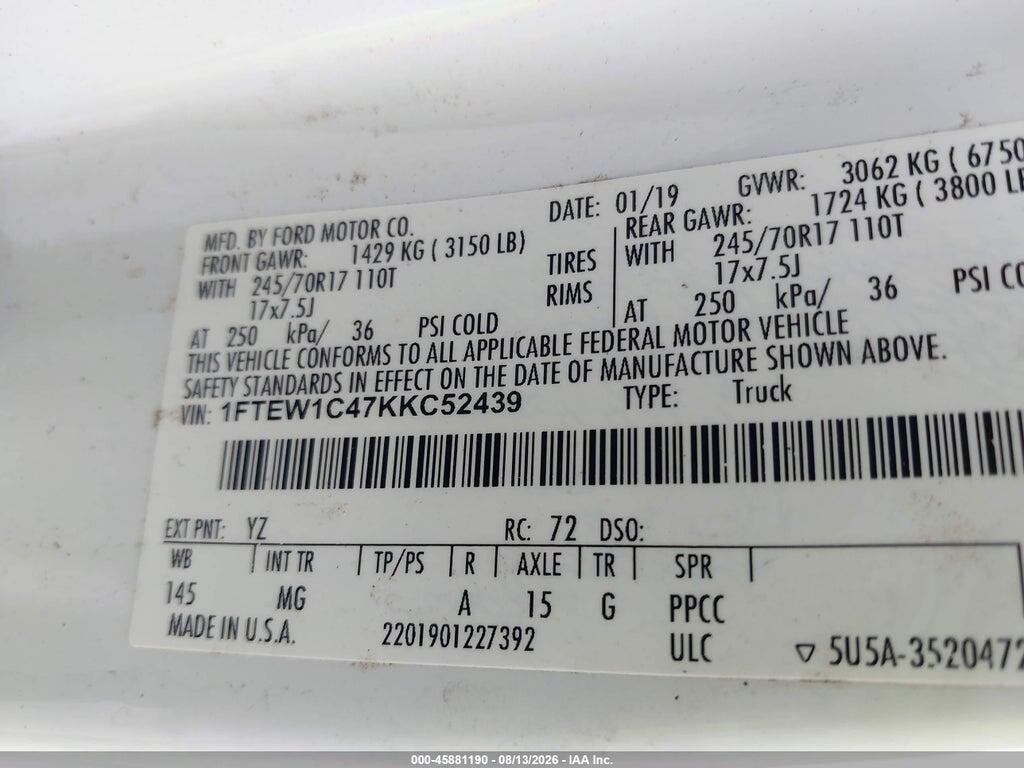 1FTEW1C47KKC52439 2019 FORD F-150 photo no. 9