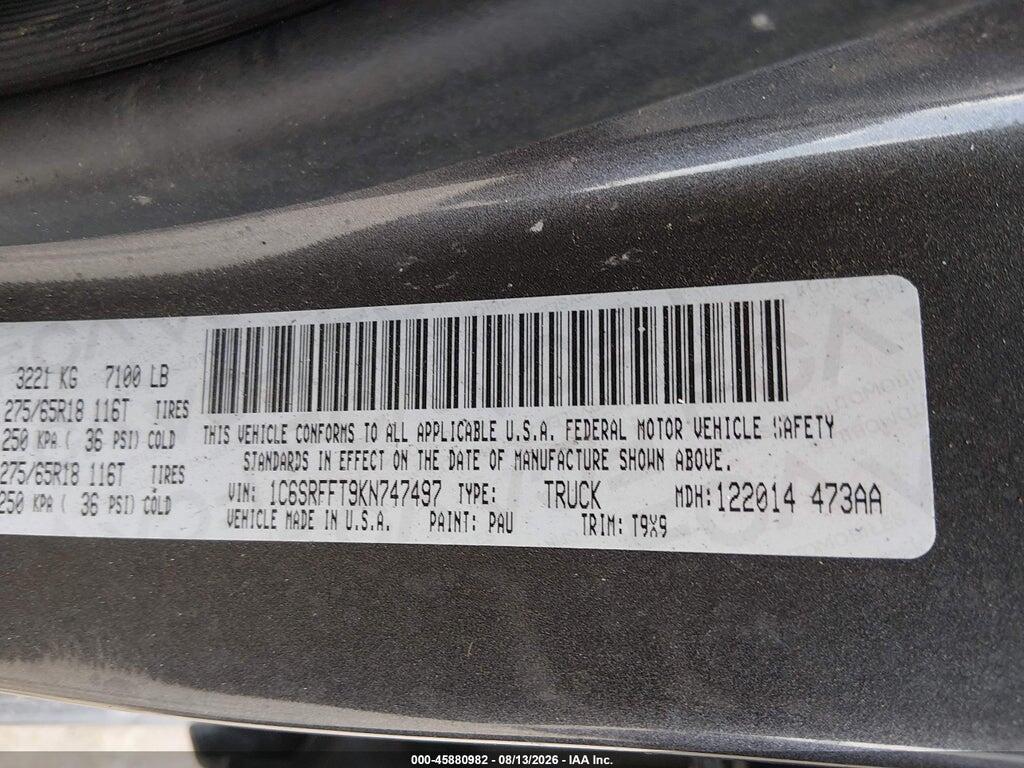 1C6SRFFT9KN747497 2019 RAM 1500 photo no. 9