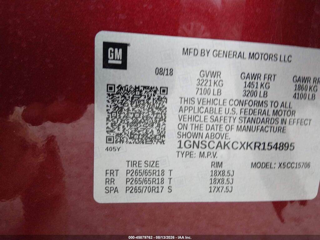1GNSCAKCXKR154895 2019 CHEVROLET TAHOE photo no. 9