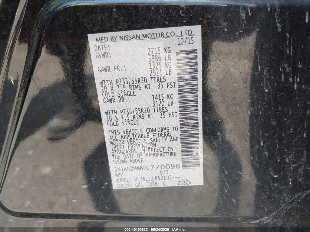 5N1AR2MM6FC720098 2015 NISSAN PATHFINDER photo no. 9