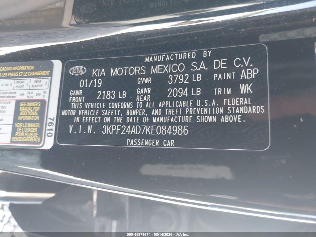 3KPF24AD7KE084986 2019 KIA FORTE photo no. 9