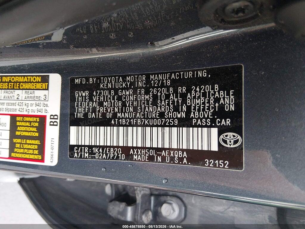4T1B21FB7KU007259 2019 TOYOTA AVALON HYBRID photo no. 9