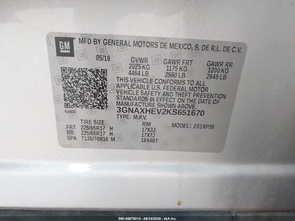 3GNAXHEV2KS651670 2019 CHEVROLET EQUINOX photo no. 9