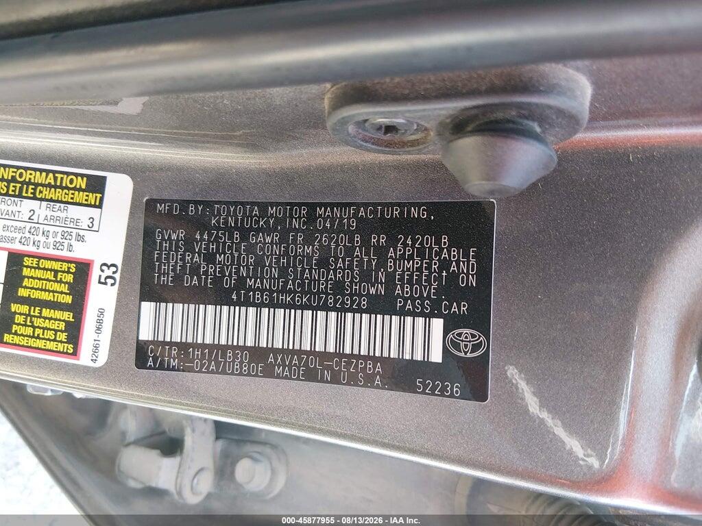 4T1B61HK6KU782928 2019 TOYOTA CAMRY photo no. 9