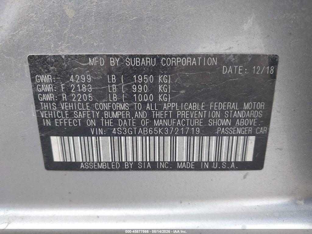 4S3GTAB65K3721719 2019 SUBARU IMPREZA photo no. 9