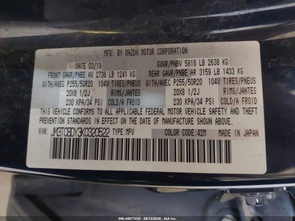 JM3TCBDY3K0320522 2019 MAZDA CX-9 photo no. 9