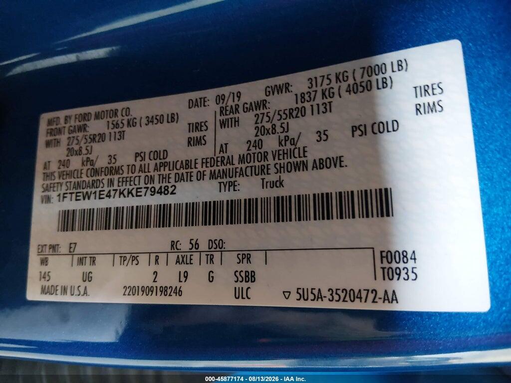1FTEW1E47KKE79482 2019 FORD F-150 photo no. 9