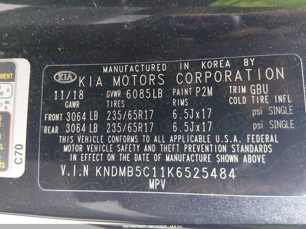 KNDMB5C11K6525484 2019 KIA SEDONA photo no. 9
